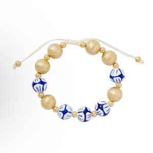Blue & Gold Beaded Adjustable Bracelet